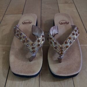 Meeka Beaded Tan Flip Flop Sandals
